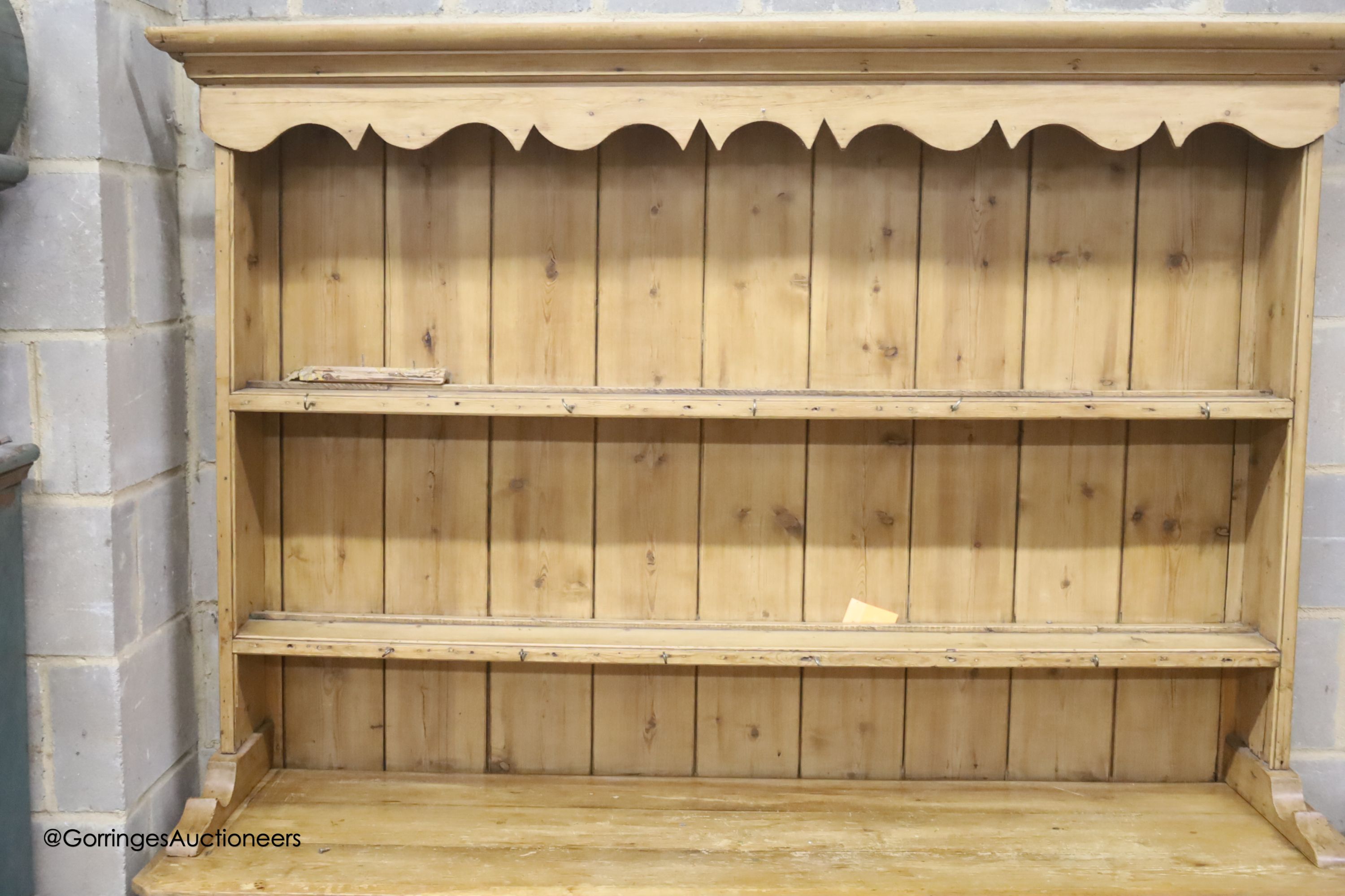 A Victorian style pine dresser, width 164cm depth 52cm height 200cm